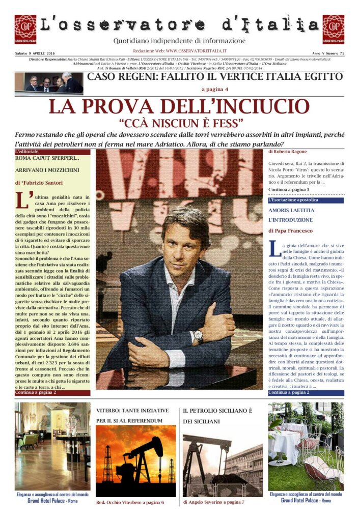 L'osservatore d'Italia edizione del 9 Aprile 2016